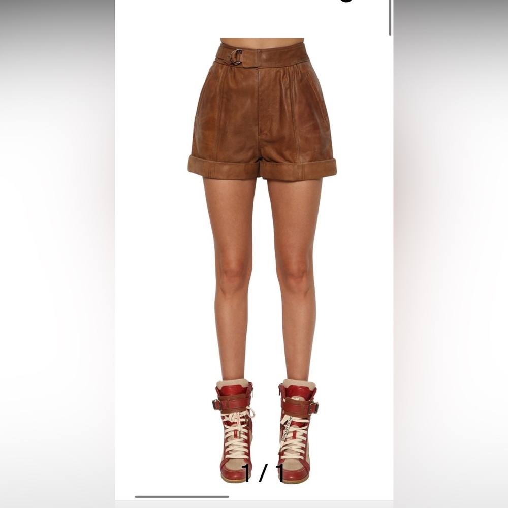 Zadig & Voltaire High Waist Leather Shorts In Brown size 34